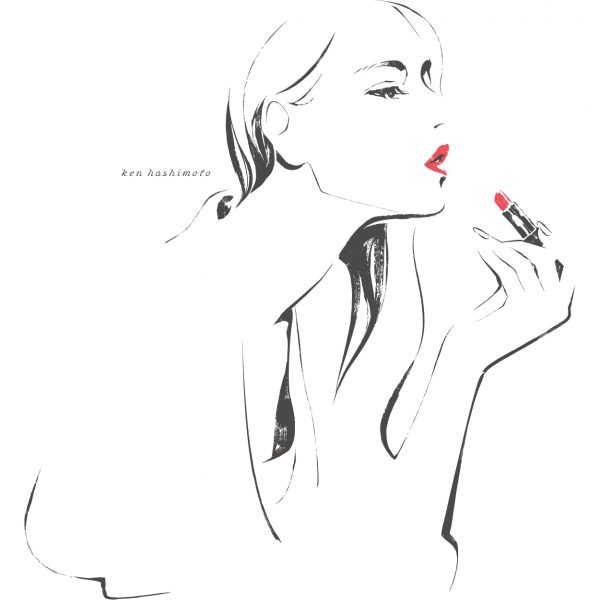 リップを塗る左利きの女性イラスト