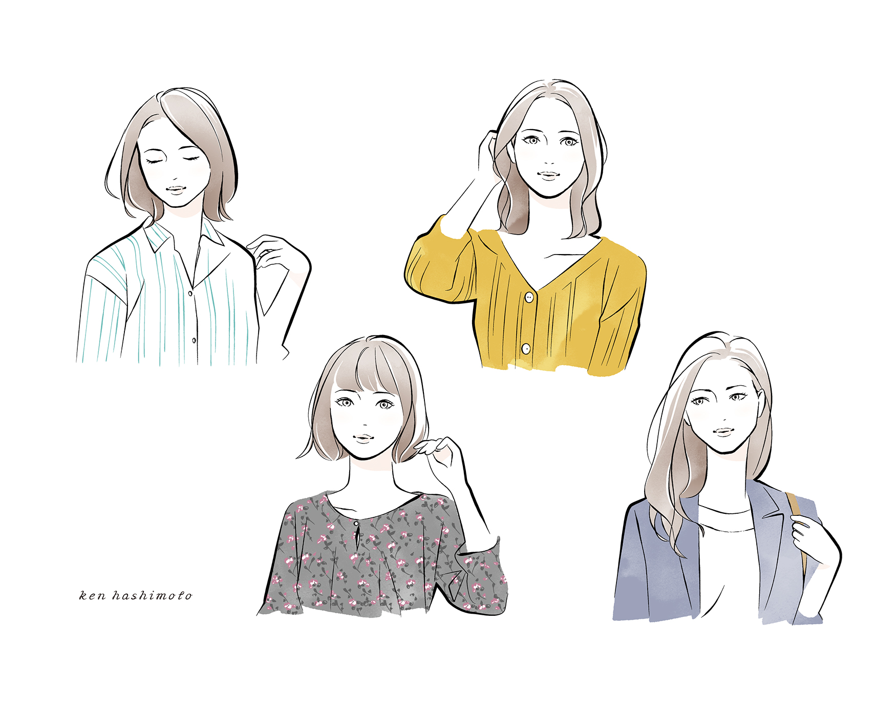 ブログ フェイスタイプ別 4人の女性イラスト Ken Hashimoto 橋本 健